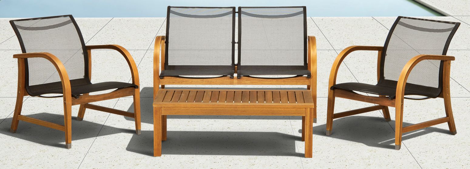 4-Piece Ruetta Eucalyptus Patio Deep Seating Set