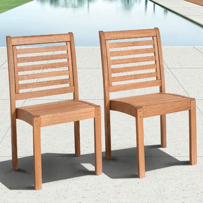 Cabela Set Of 2 Eucalyptus Stackable Patio Chairs 3v815 Lamps Plus - Cabela S Outdoor Furniture