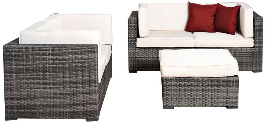 Aquitaine White and Gray Wicker Loveseat Patio Seating Set