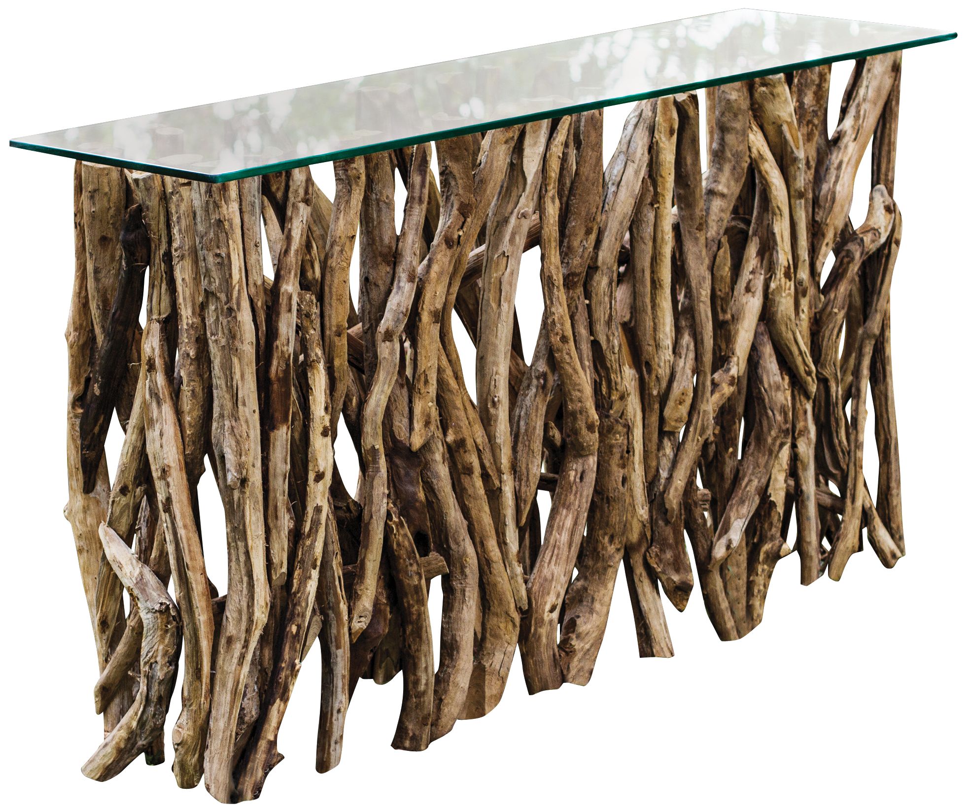 Recalimed Teak 59" Wide Wood and Glass Console Table