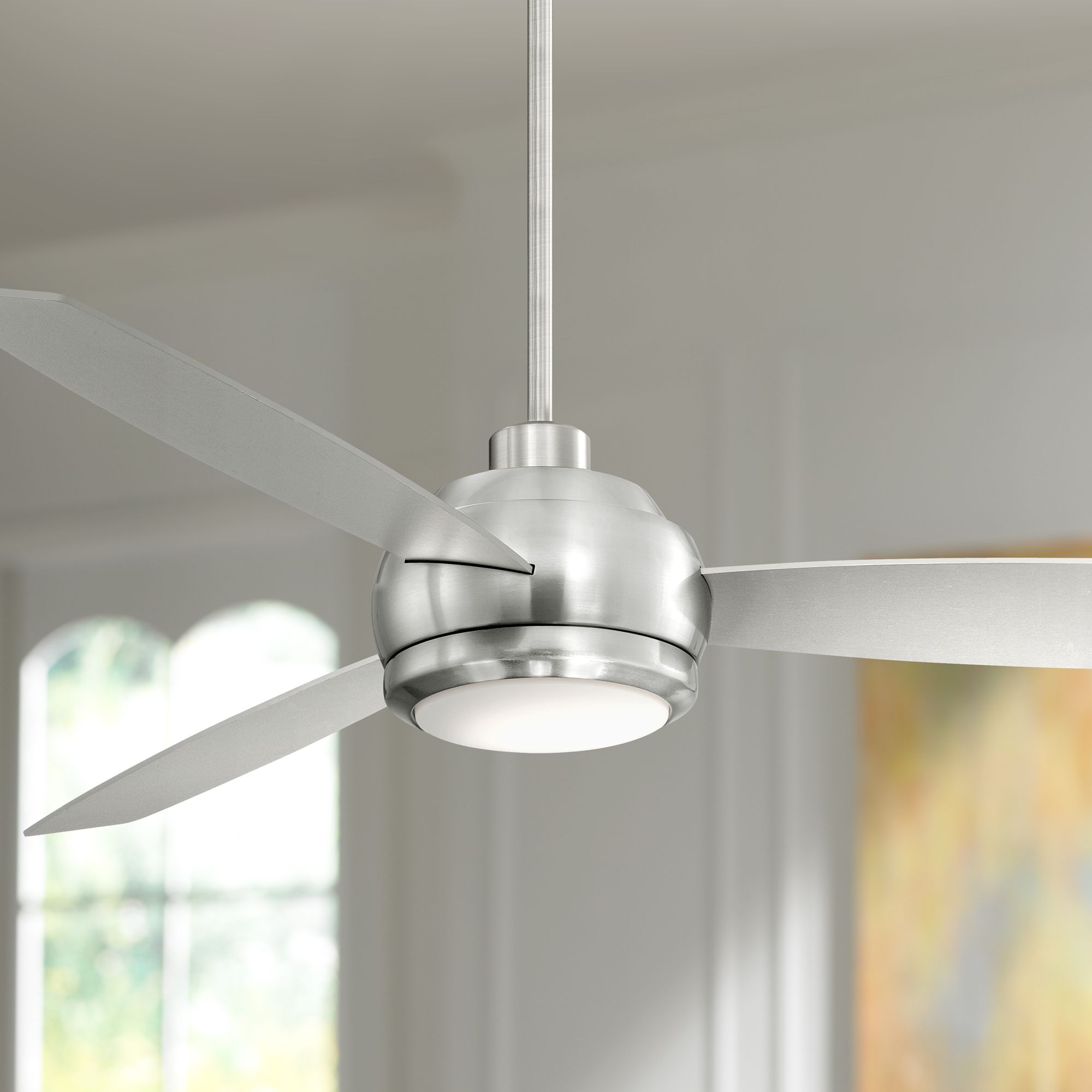 Details About 60 Modern Ceiling Fan With Light Led Brushed Nickel Opal Glass For Living Room