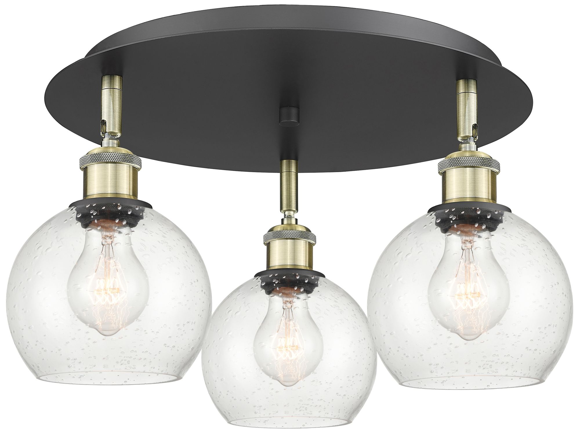 Innovations Lighting Athens 17.75" Wide 3 Light Black Antique Brass Flush Mount With Seedy