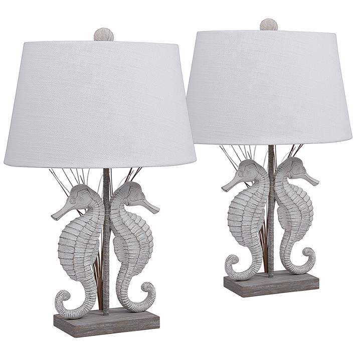 Antigua White Seahorse Table Lamps Set of 2 - #404P0 | Lamps Plus