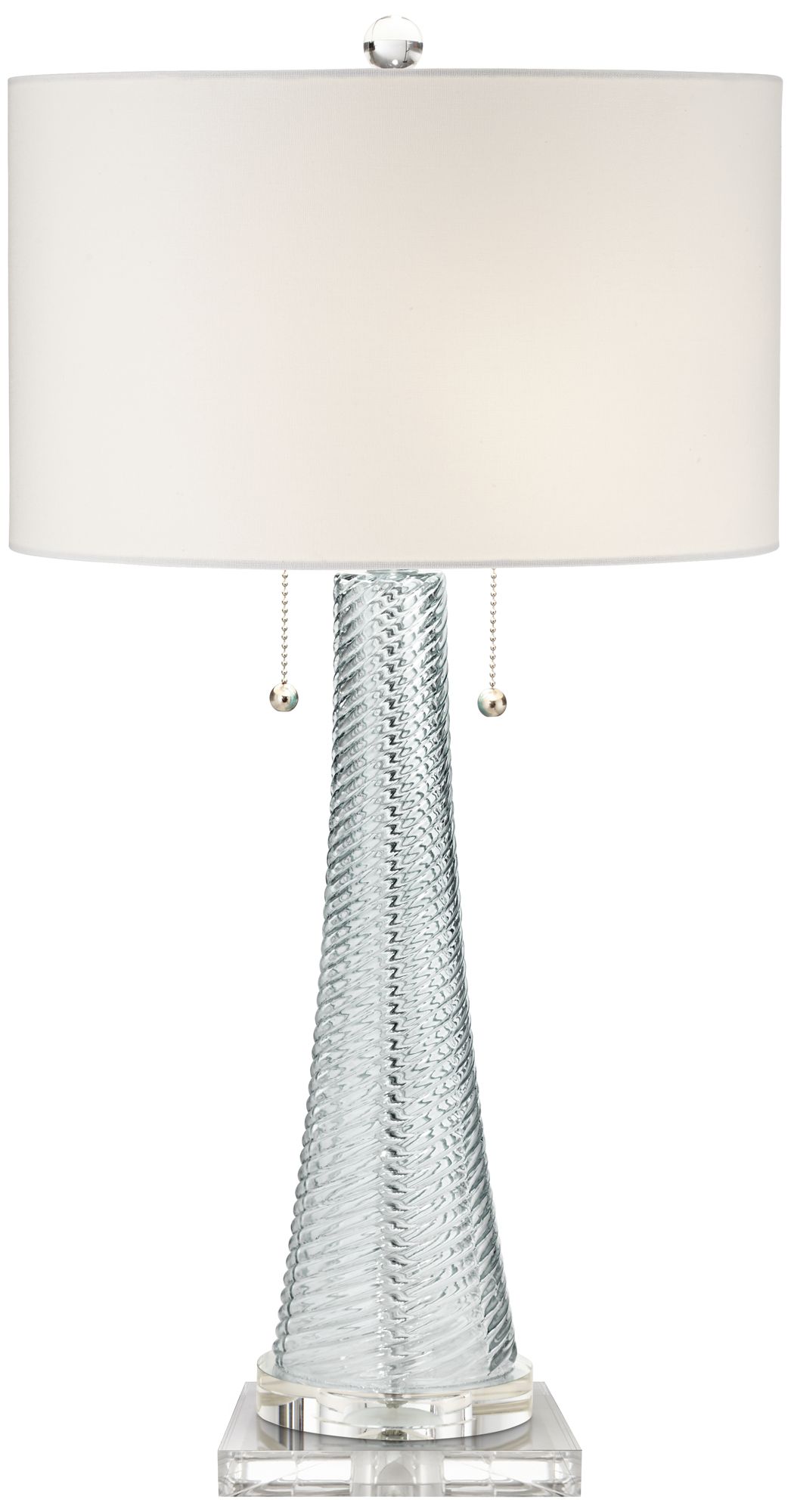 Miriam Aqua Blue Glass Table Lamp With 7" Wide Square Riser