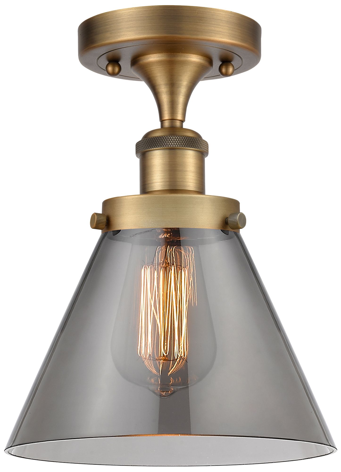 Innovations Lighting Ballston Urban Cone  8" Semi-flush Mount - Brushed Brass - Plated Smok