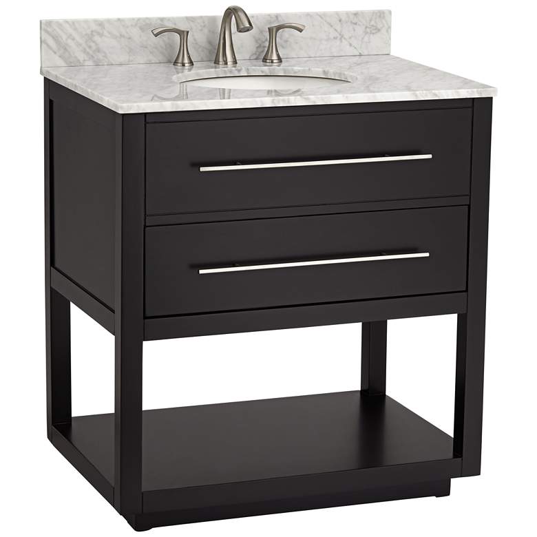 Marcello 32&quot; Wide Black and White Marble 1-Drawer Single Sink Vanity