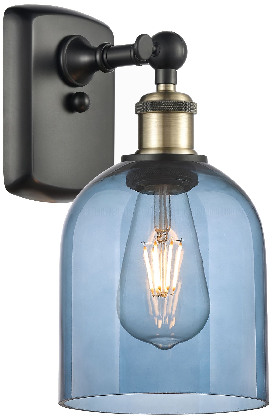 Innovations Lighting Ballston Bella 10.5" High Black Antique Brass Sconce W/ Princess Blue