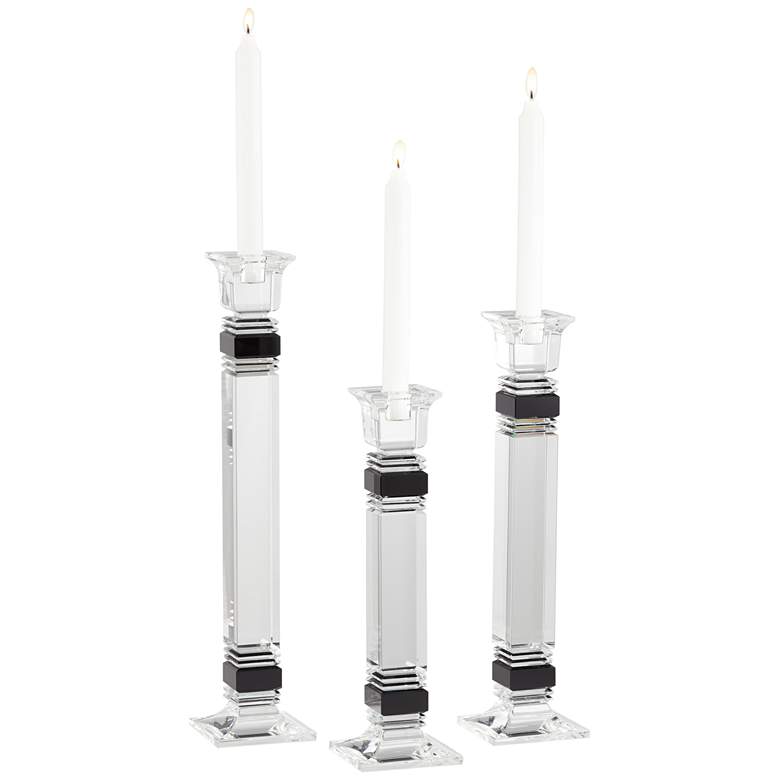 Black Crystal Taper Candle Holder Set of 3
