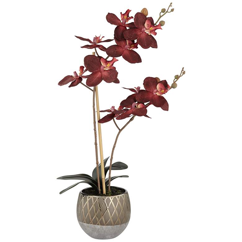 Red Orchid 23&quot; High Faux Flowers in Ceramic Pot