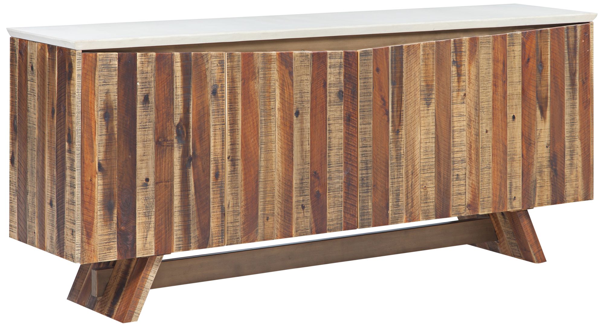 Astoria White Concrete Top and Brown Wood 4-Door Buffet