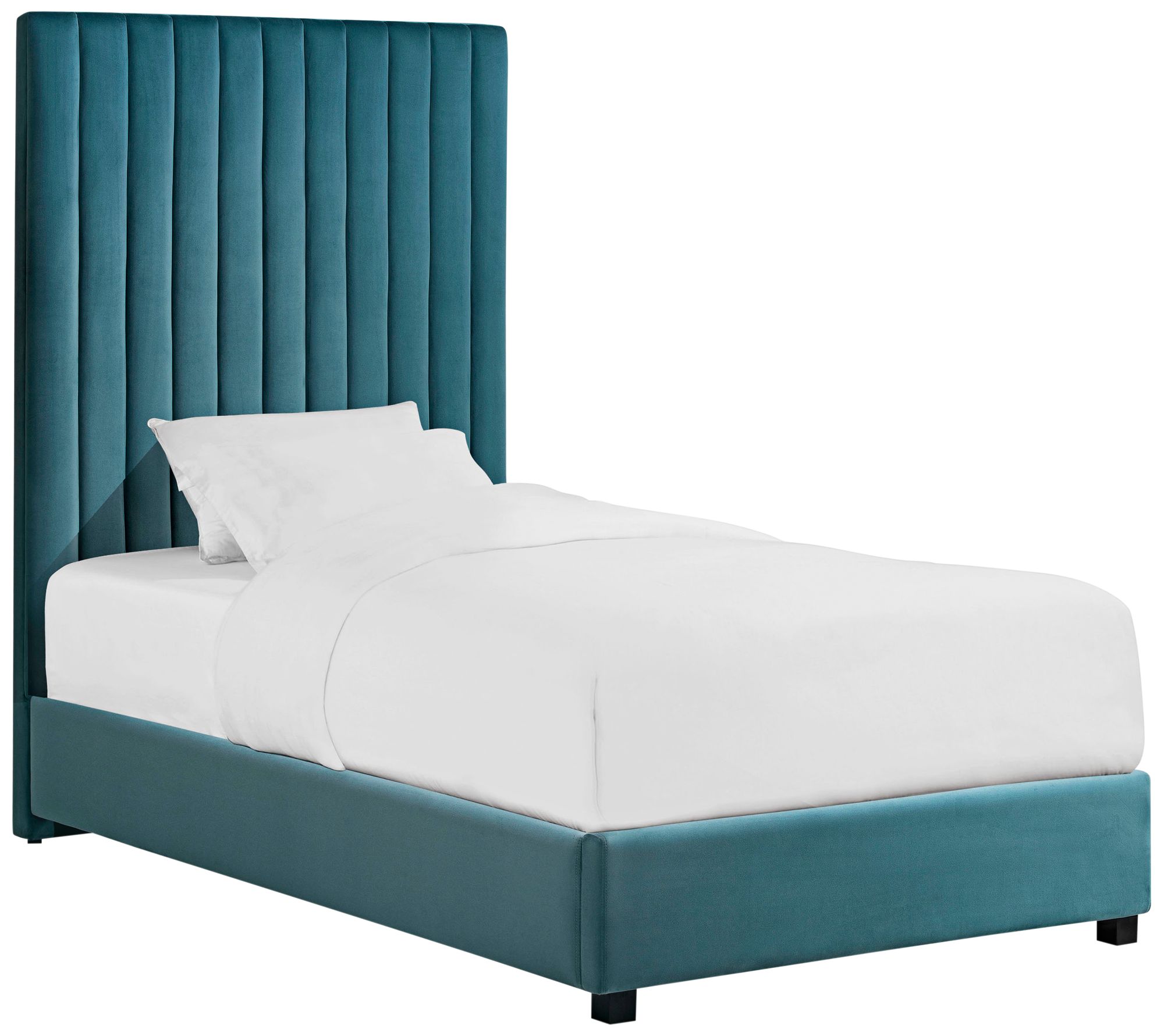 Arabelle Sea Blue Velvet Channel Tufted Twin Bed