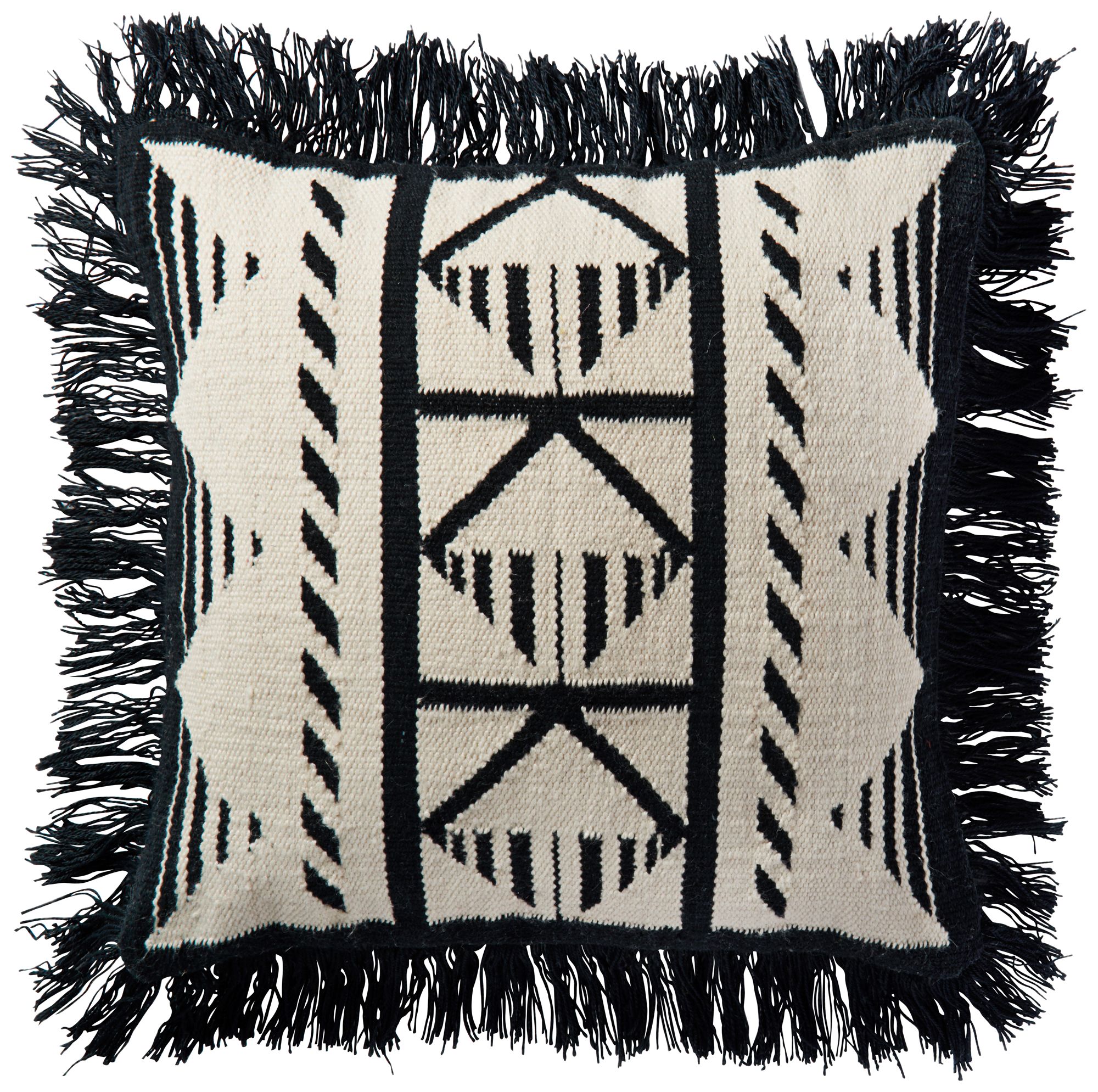 Lomas Black and Ivory Tribal 22" Square Outdoor Throw Pillow