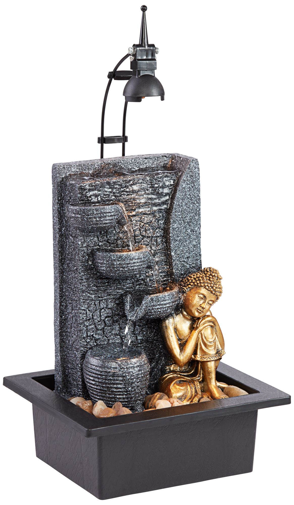 Kneeling Buddha 17" High Gold Indoor/Outdoor LED Table Fountain