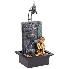 Kneeling Gold Buddha 17&quot; High Indoor-Outdoor LED Table Fountain