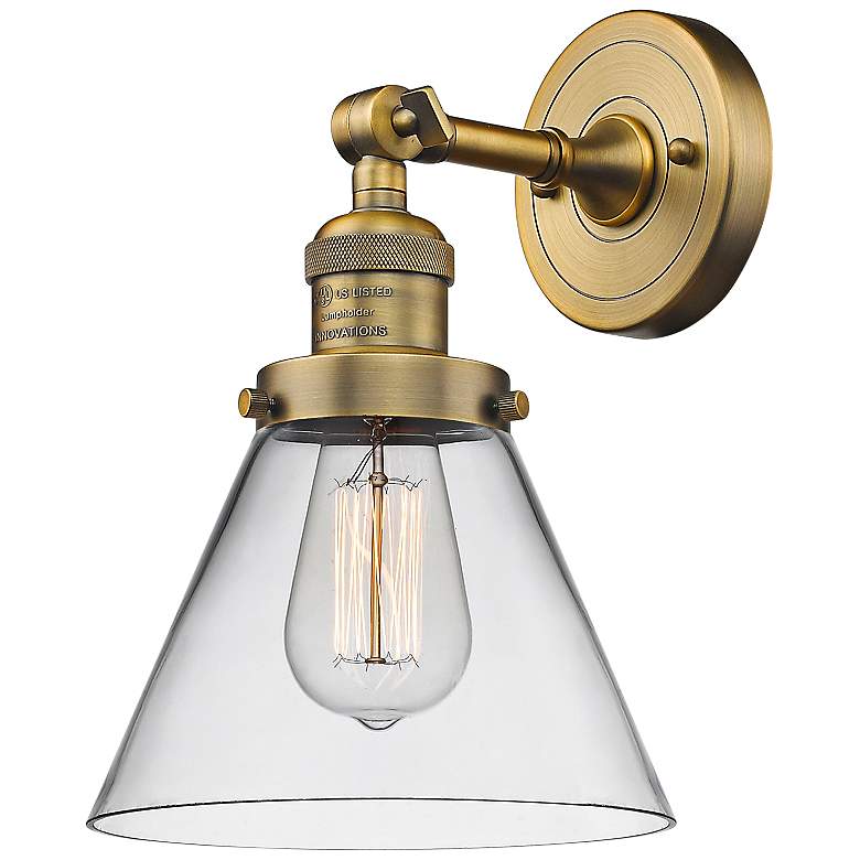 Large Cone 10&quot; High Brushed Brass Adjustable Wall Sconce