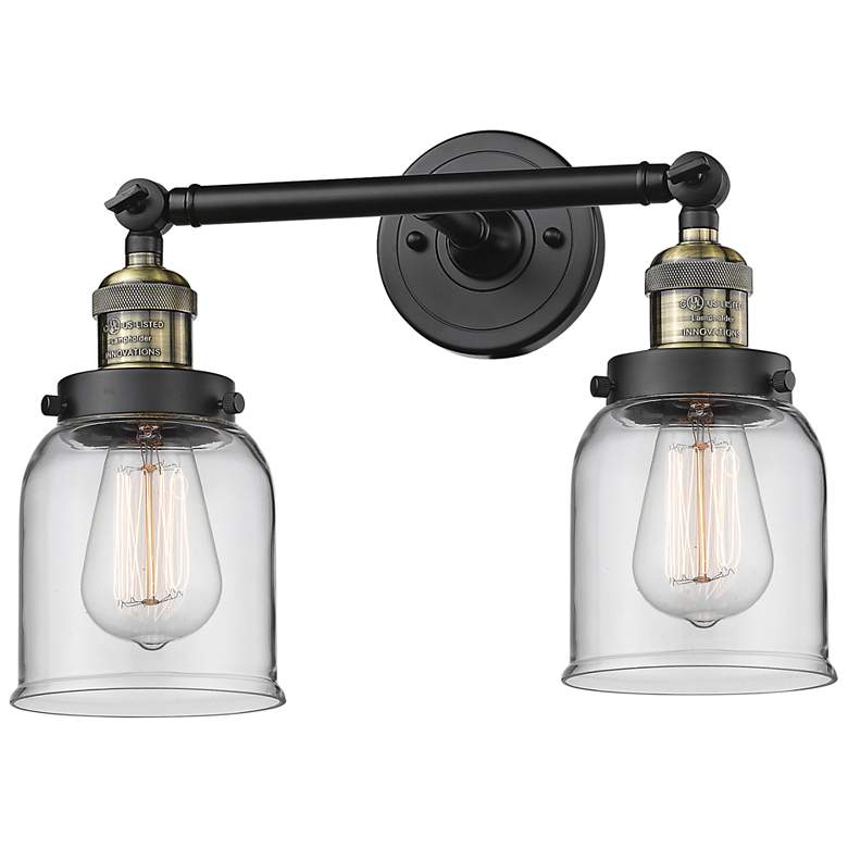 Image 2 Small Bell 10"H Black and Brushed Brass 2-Light Wall Sconce