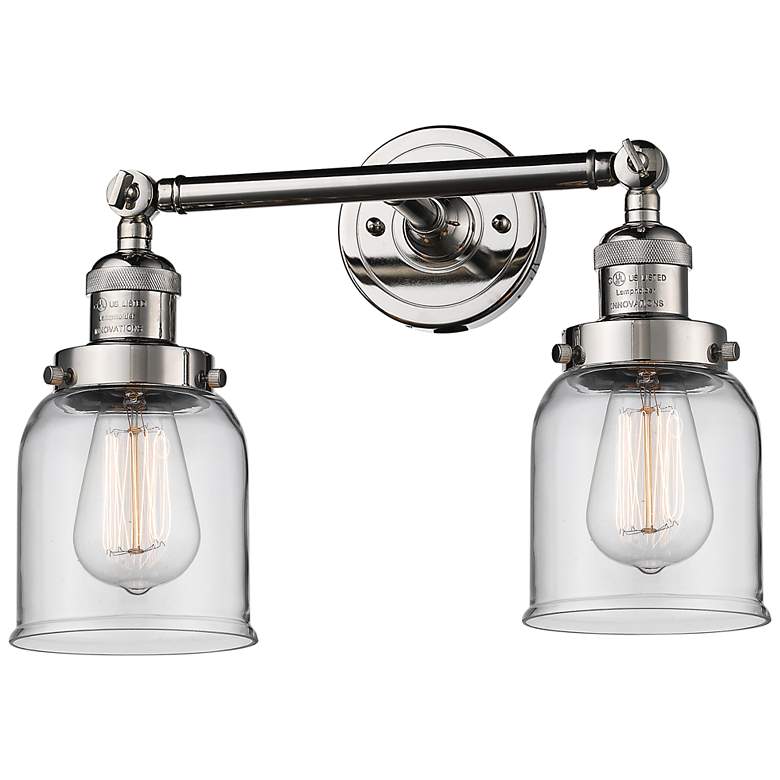Image 1 Small Bell 10" High Nickel 2-Light Adjustable Wall Sconce