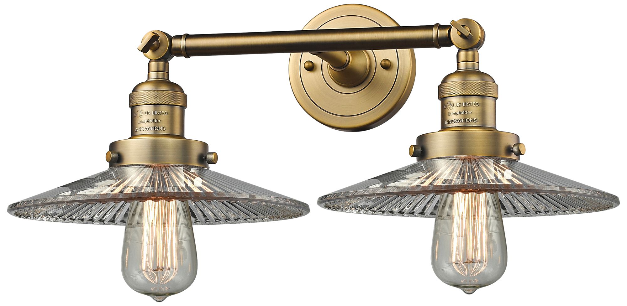Halophane 7" High Brushed Brass 2-Light Adjustable Wall Sconce