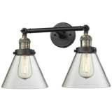 Large Cone 11&quot;H Black and Brushed Brass 2-Light Wall Sconce