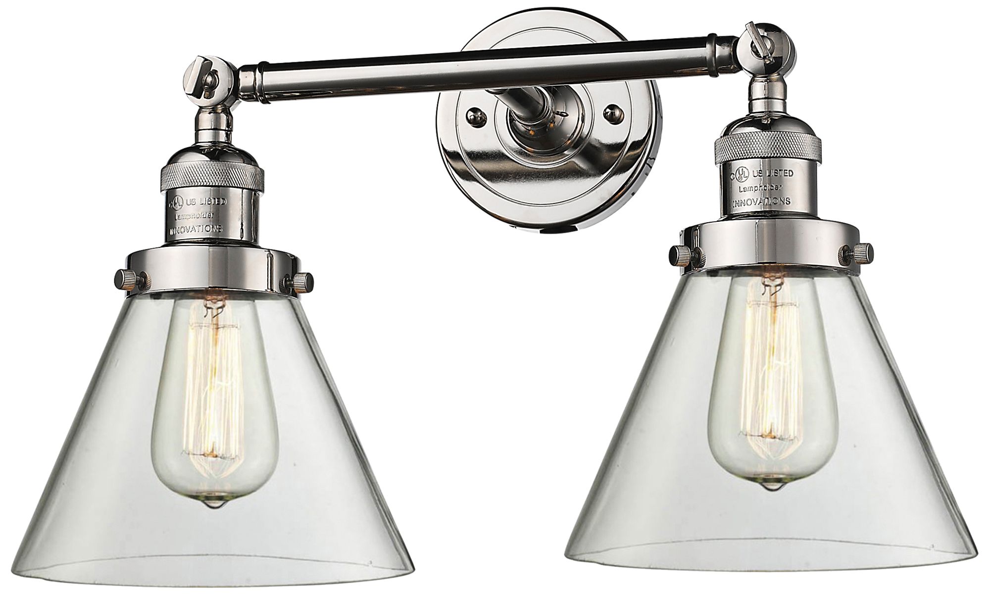 Large Cone 11" High Nickel 2-Light Adjustable Wall Sconce