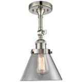 Large Cone 8&quot; Wide Polished Nickel Adjustable Ceiling Light