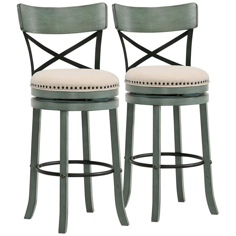 Rilly 26 1/2&quot; Cream and Green Swivel Counter Stools Set of 2