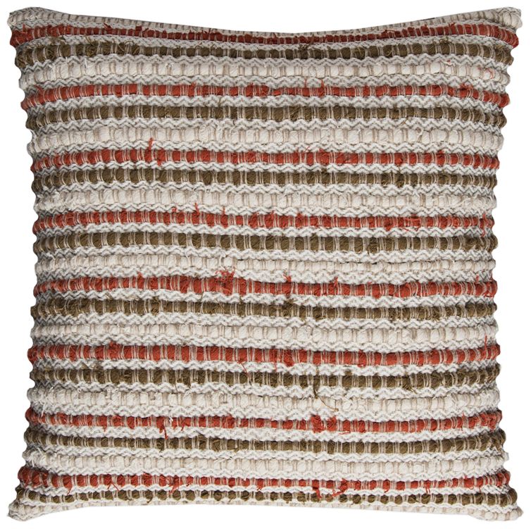 Ivory And Rust Stripe Textured 20 Square Decorative Pillow