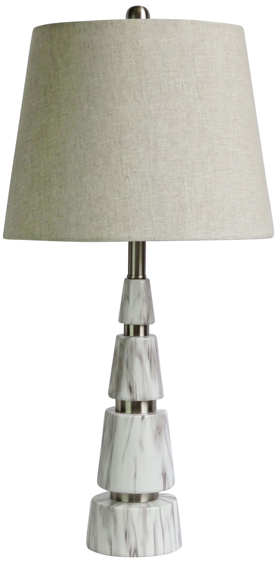 Alexa White Marble and Polished Nickel Pyramid Table Lamp