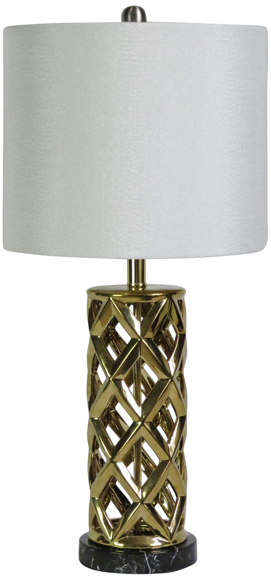 Saylor Plated Gold Woven Cylinder Cage Ceramic Table Lamp