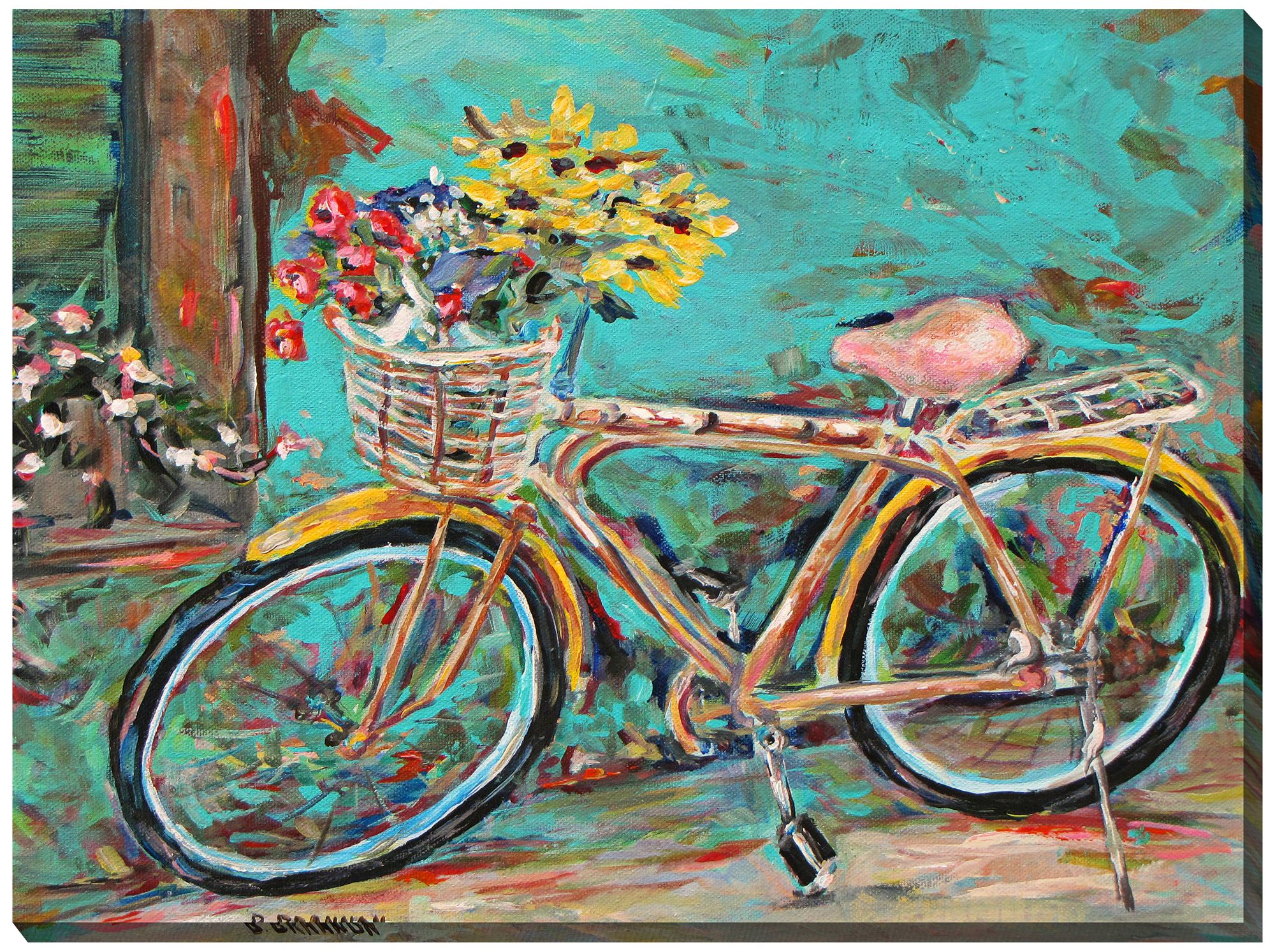 Teal Bicycle 40" Wide All-Weather Outdoor Canvas Wall Art