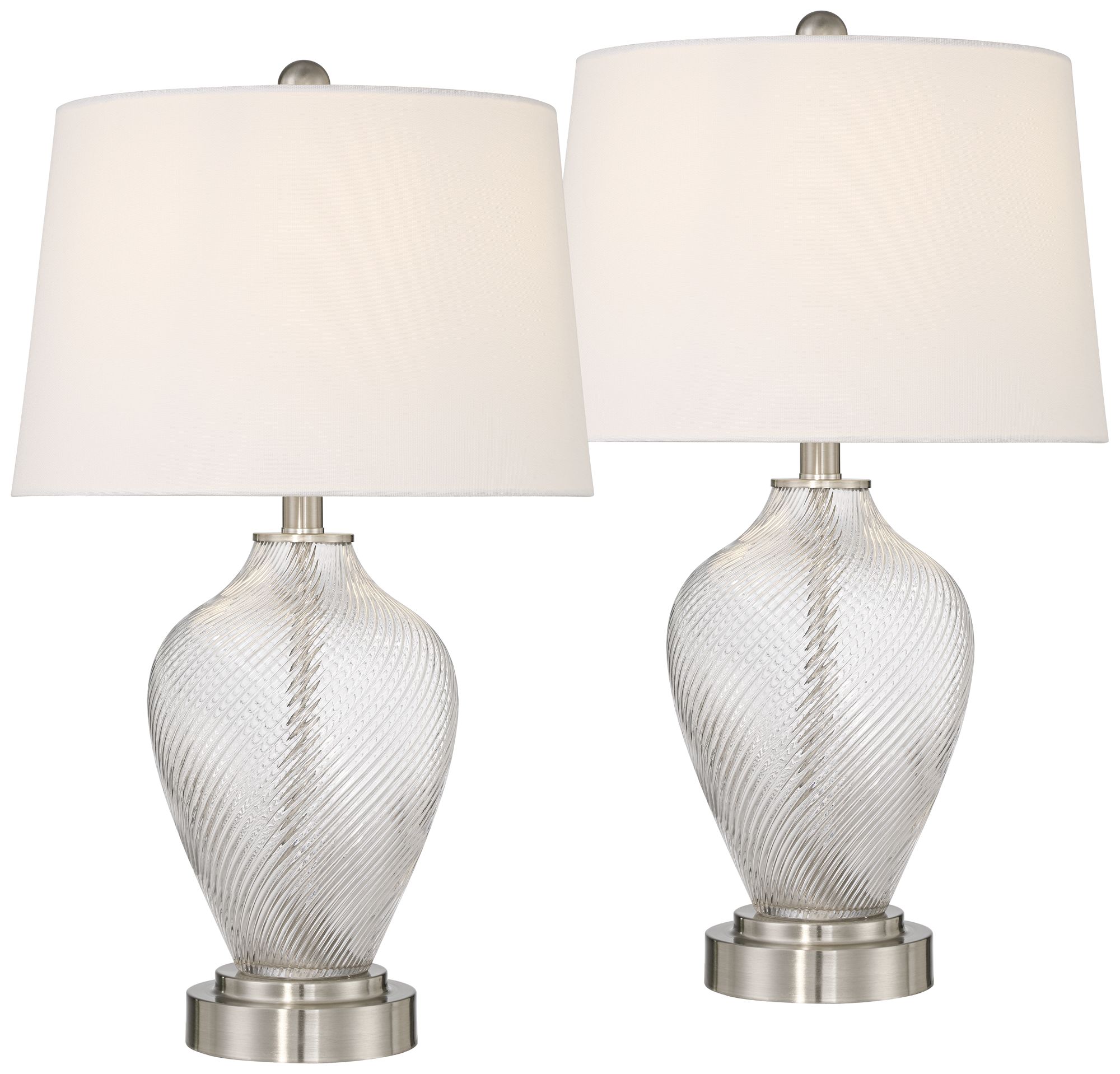 Possini Euro Design Possini Euro Swansea 24" High Clear Swirl Glass Usb Table Lamp 2 Set In White