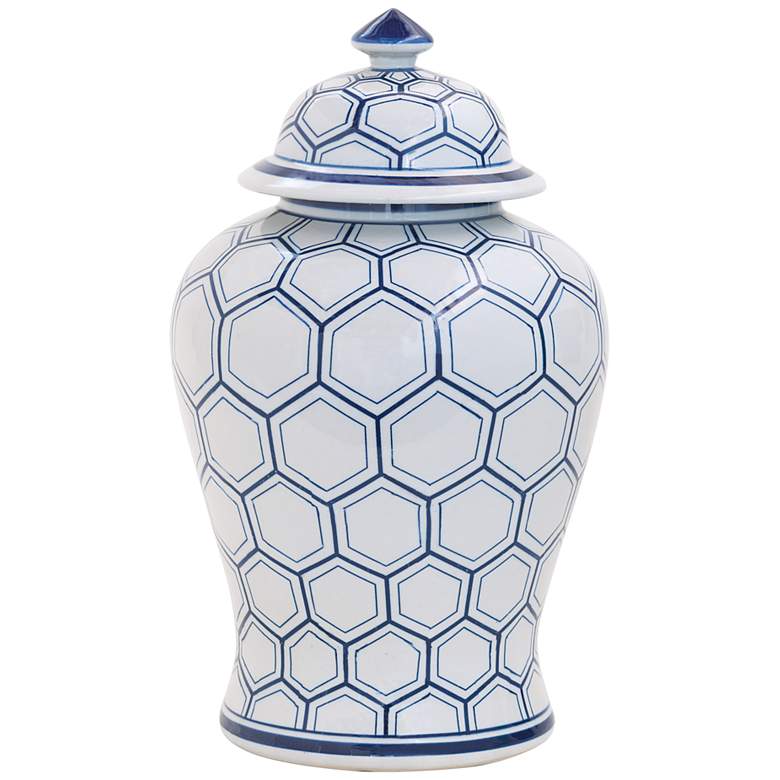 Kenilworth Blue and White 19&quot;H Temple Jar with Lift-Off Lid