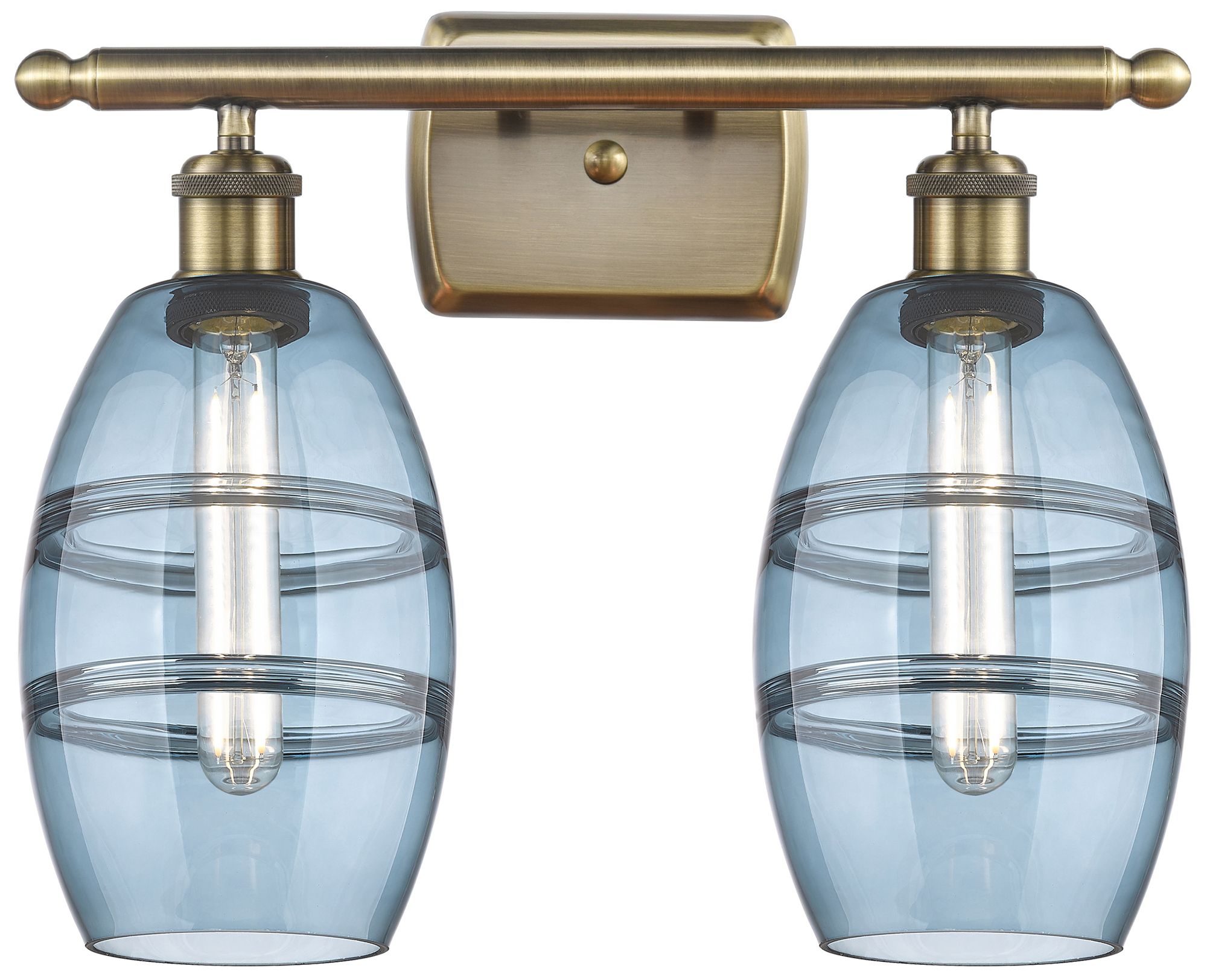 Innovations Lighting Ballston Vaz 15.88"w 2 Light Antique Brass Bath Light W/ Blue Shade