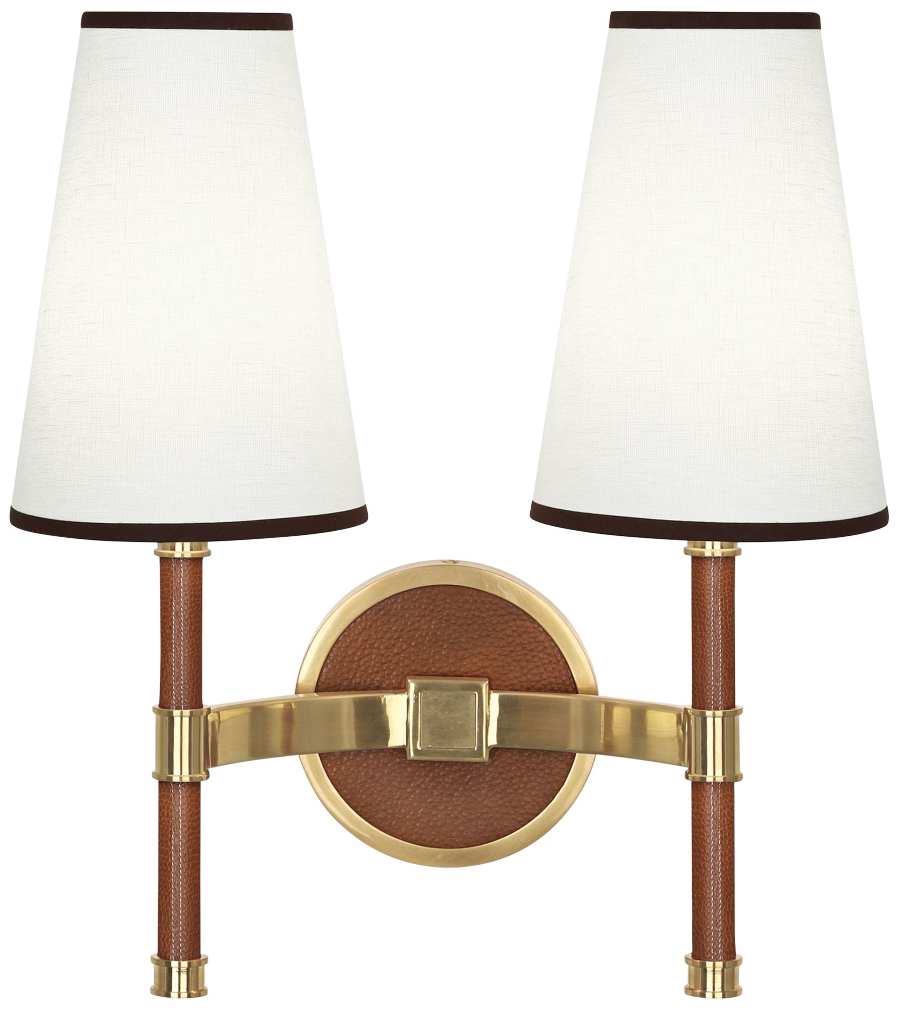 Voltaire Modern Brass And Saddle Leather Double Wall Lamp