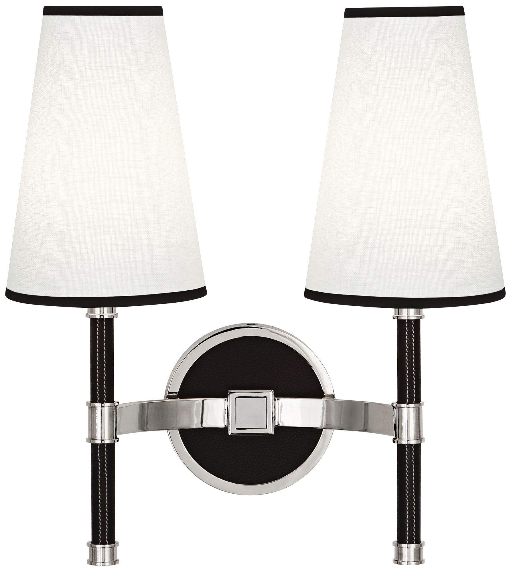 Voltaire Polished Nickel And Black Leather Double Wall Lamp