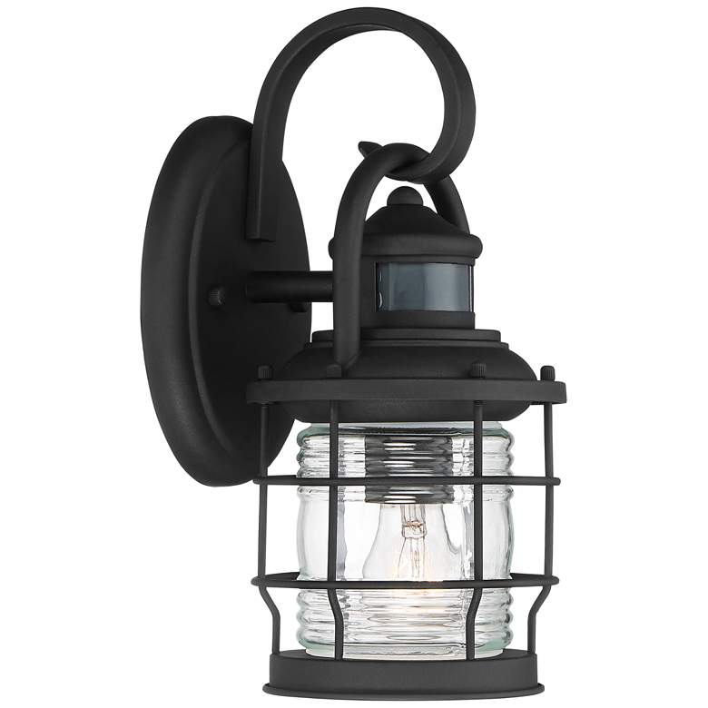 Maryland 12&quot;H Black Caged Motion Sensor Outdoor Wall Light