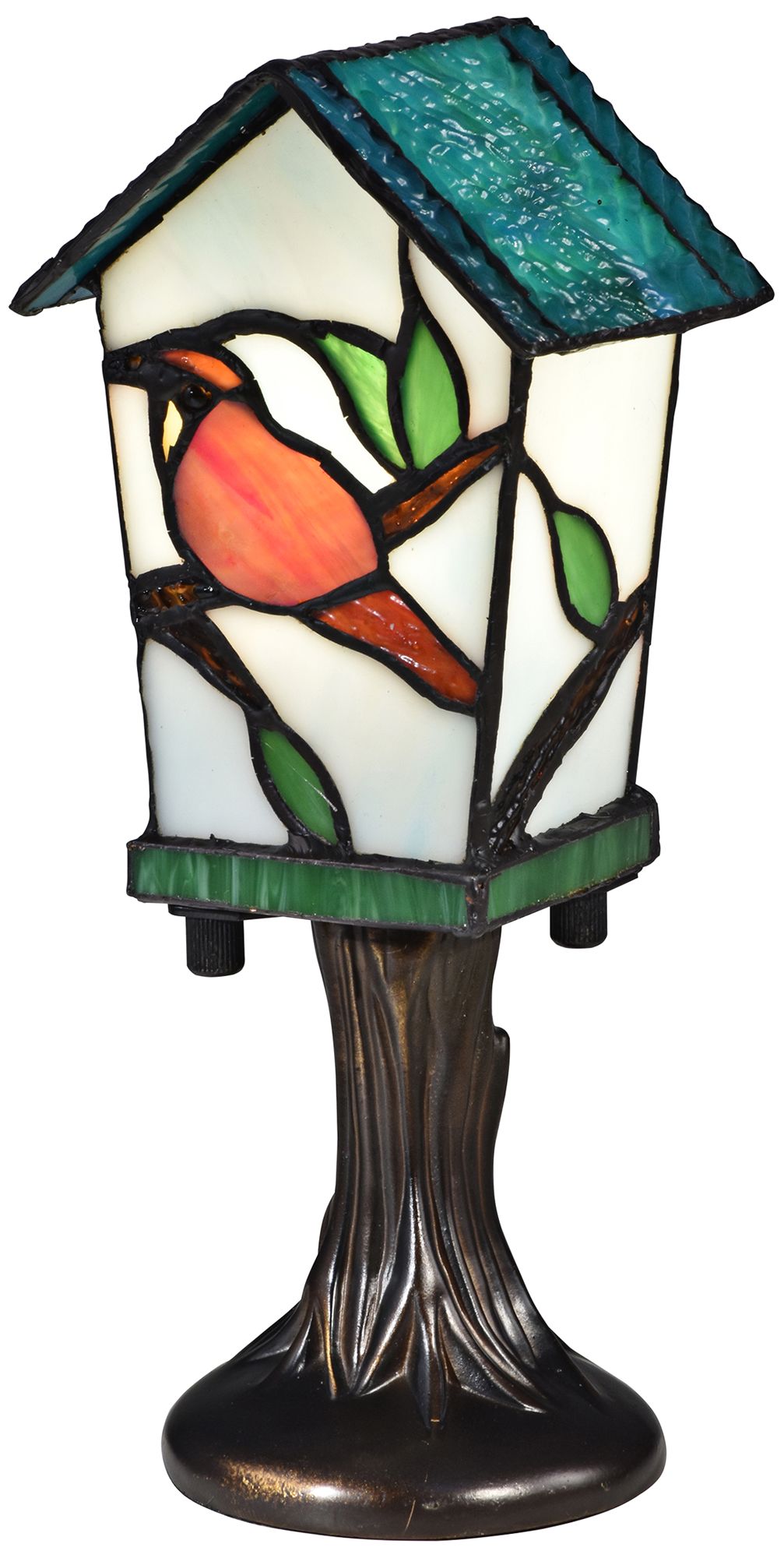 Bird House 10" High Bronze Tiffany-Style Accent Table Lamp