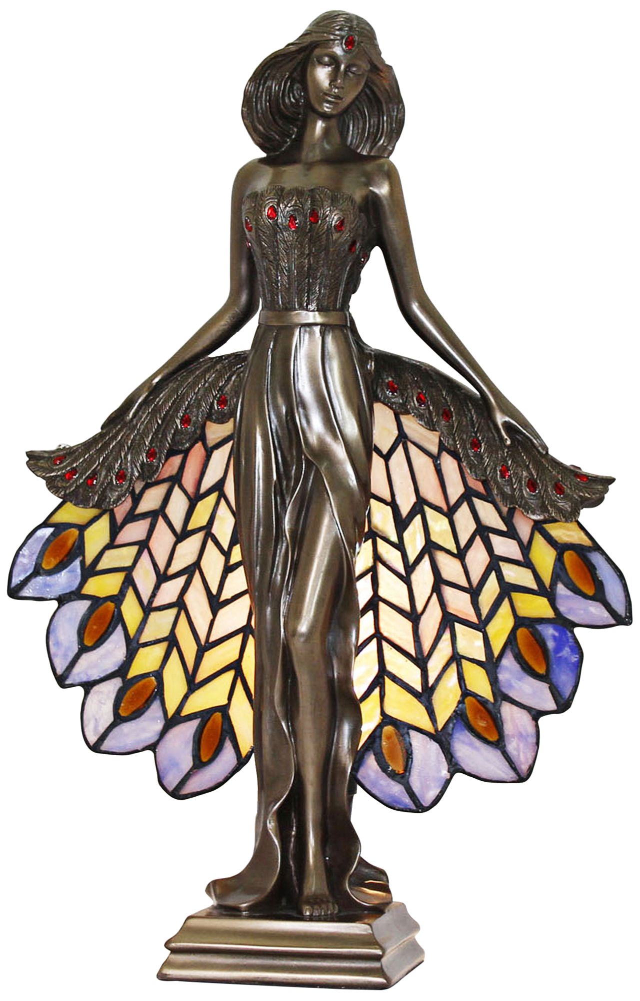 Luna Sculpture 16"H Bronze Tiffany-Style Accent Table Lamp