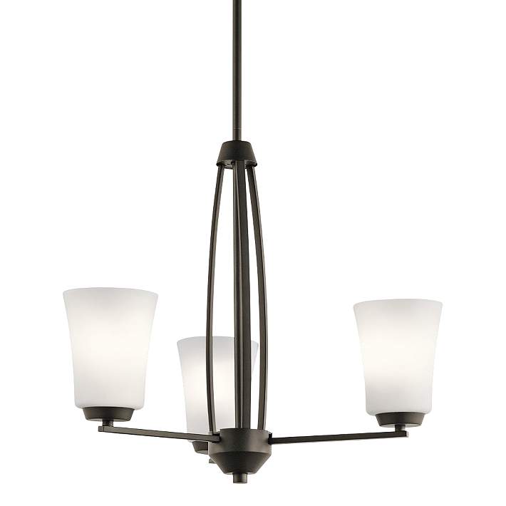 Kichler Oiled Bronze 3 Light Chandelier With Satin Etched Opal Glass 