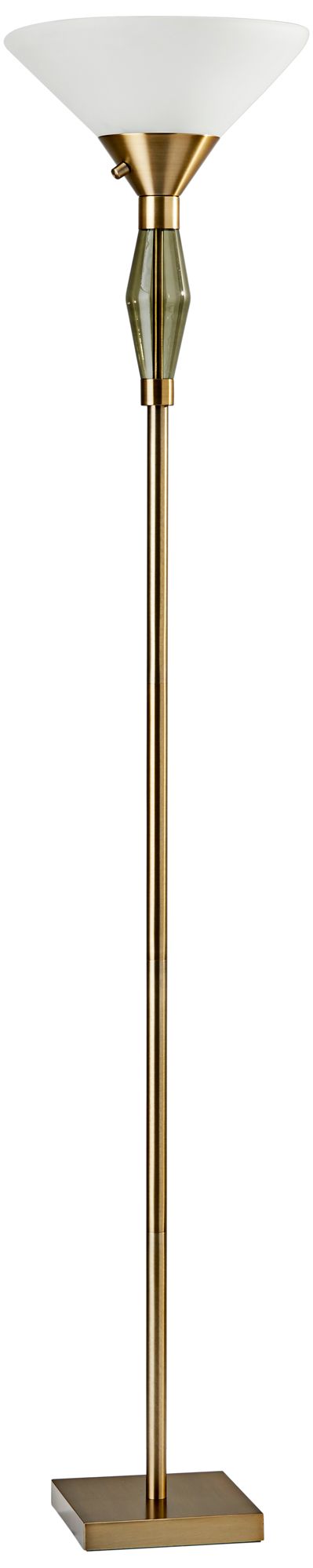 Murphy Brass and Green Glass Torchiere Floor Lamp