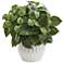 Green Pothos 16" High Faux Plant in White Ceramic Vase