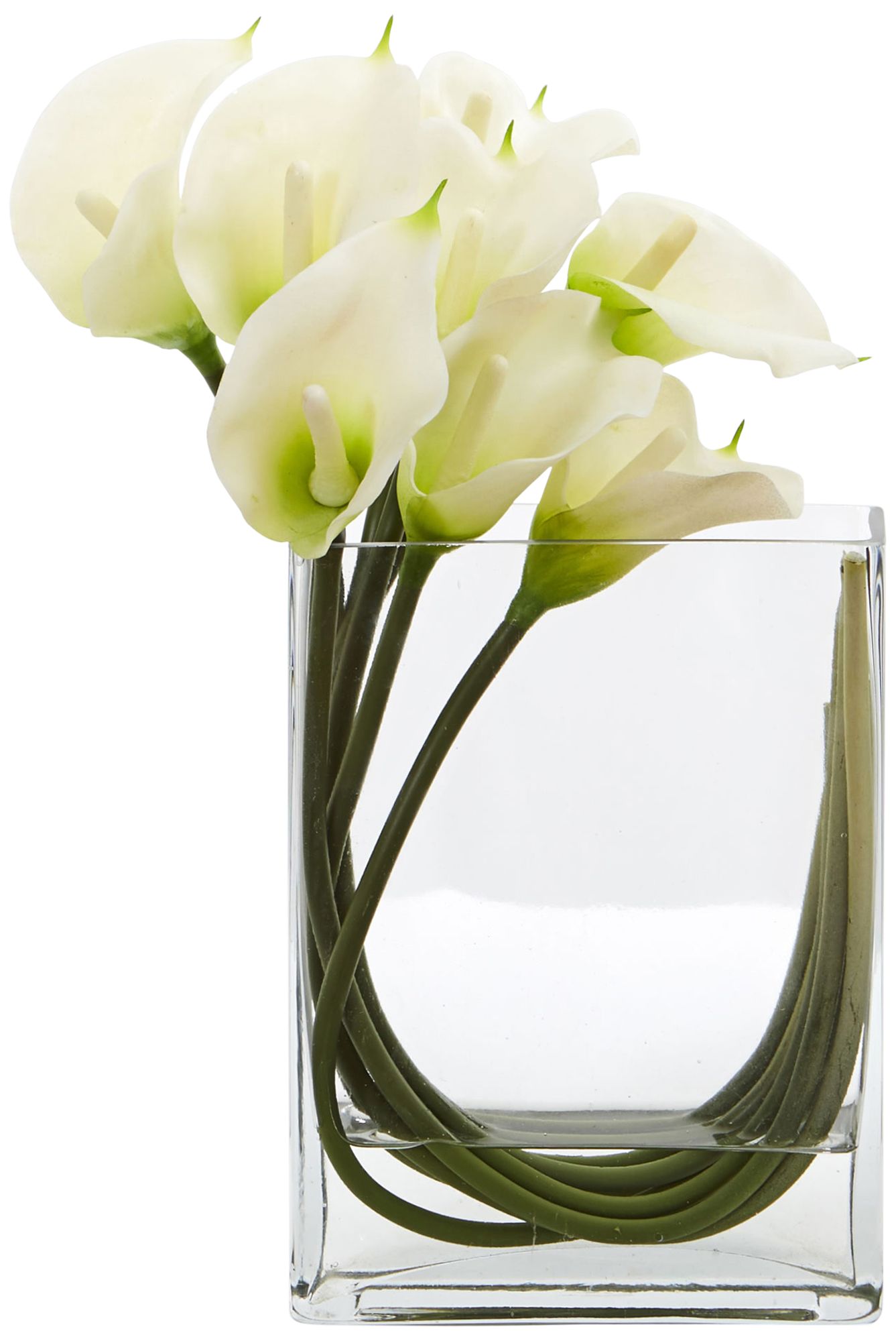 White Calla Lily 12 W Faux Flowers In Rectangular Glass Vase