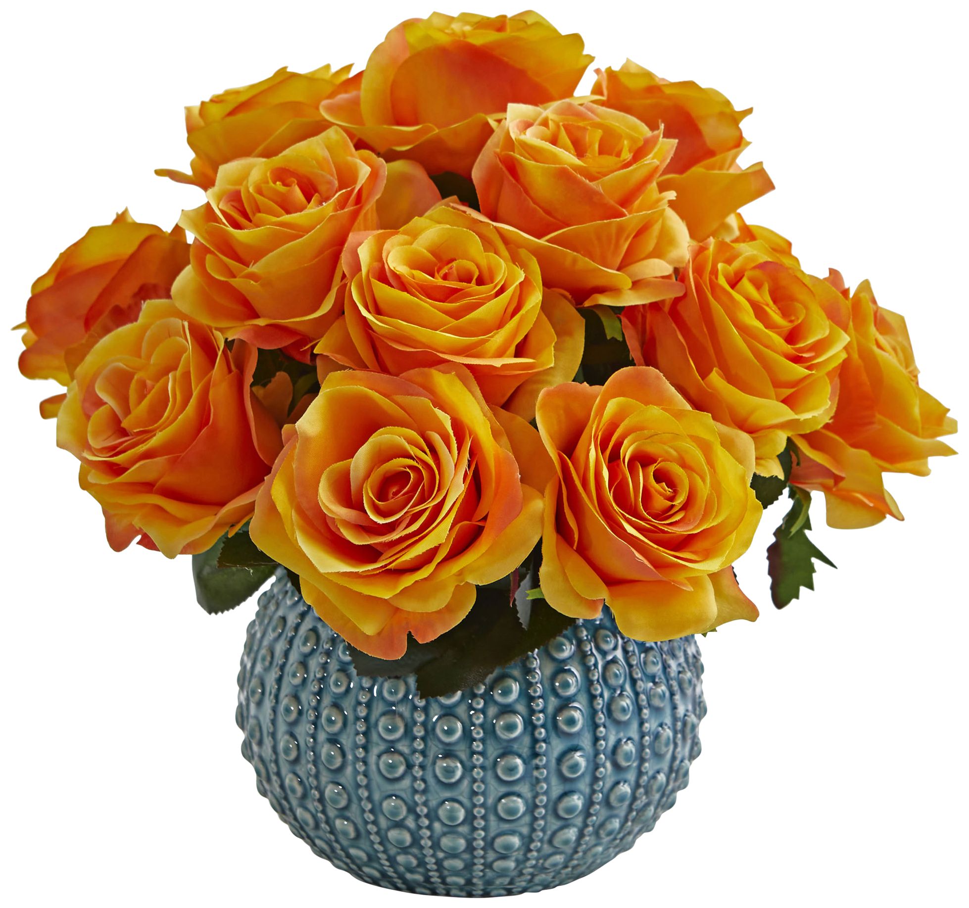 Orange Yellow Rose 11 1/2" Wide Faux Flowers in Ceramic Vase 42R59