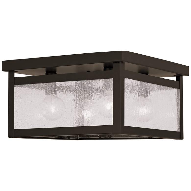 Milford 11&quot;W Bronze and Seeded Glass 4-Light Ceiling Light