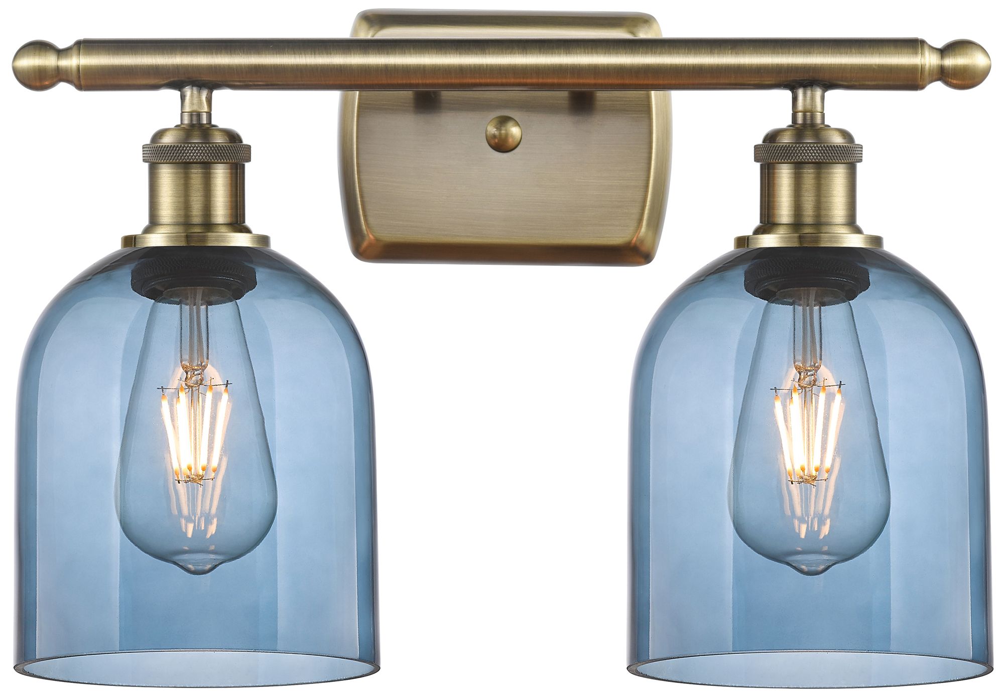 Innovations Lighting Ballston Bella 15.5"w 2 Light Antique Brass Bath Light W/ Blue Shade