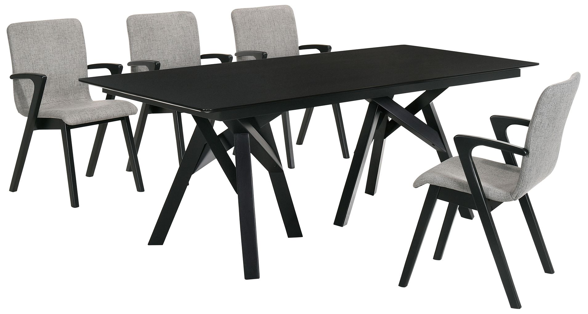 Cortina and Varde 5 Piece Rectangular Dining Set in Black Mdf, Rubberwood
