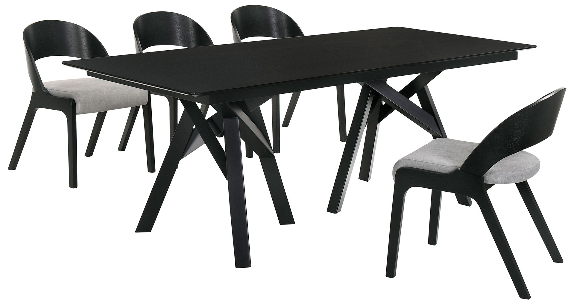 Cortina and Polly 5 Piece Rectangular Dining Set in Black Mdf, Rubberwood