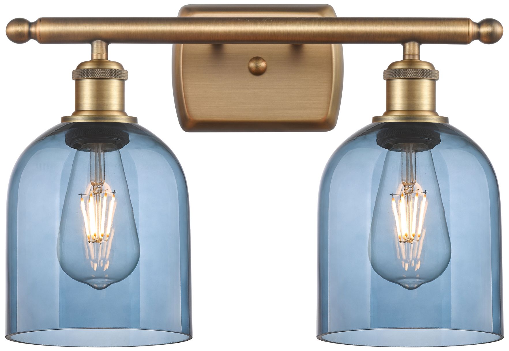 Innovations Lighting Ballston Bella 15.5"w 2 Light Brushed Brass Bath Light W/ Blue Shade