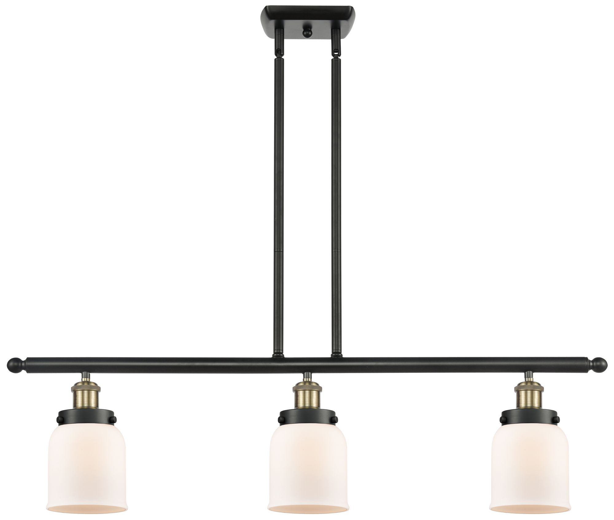 Innovations Lighting Bell 36" Wide 3 Light Black Brass Island Light W/ Matte White Shade