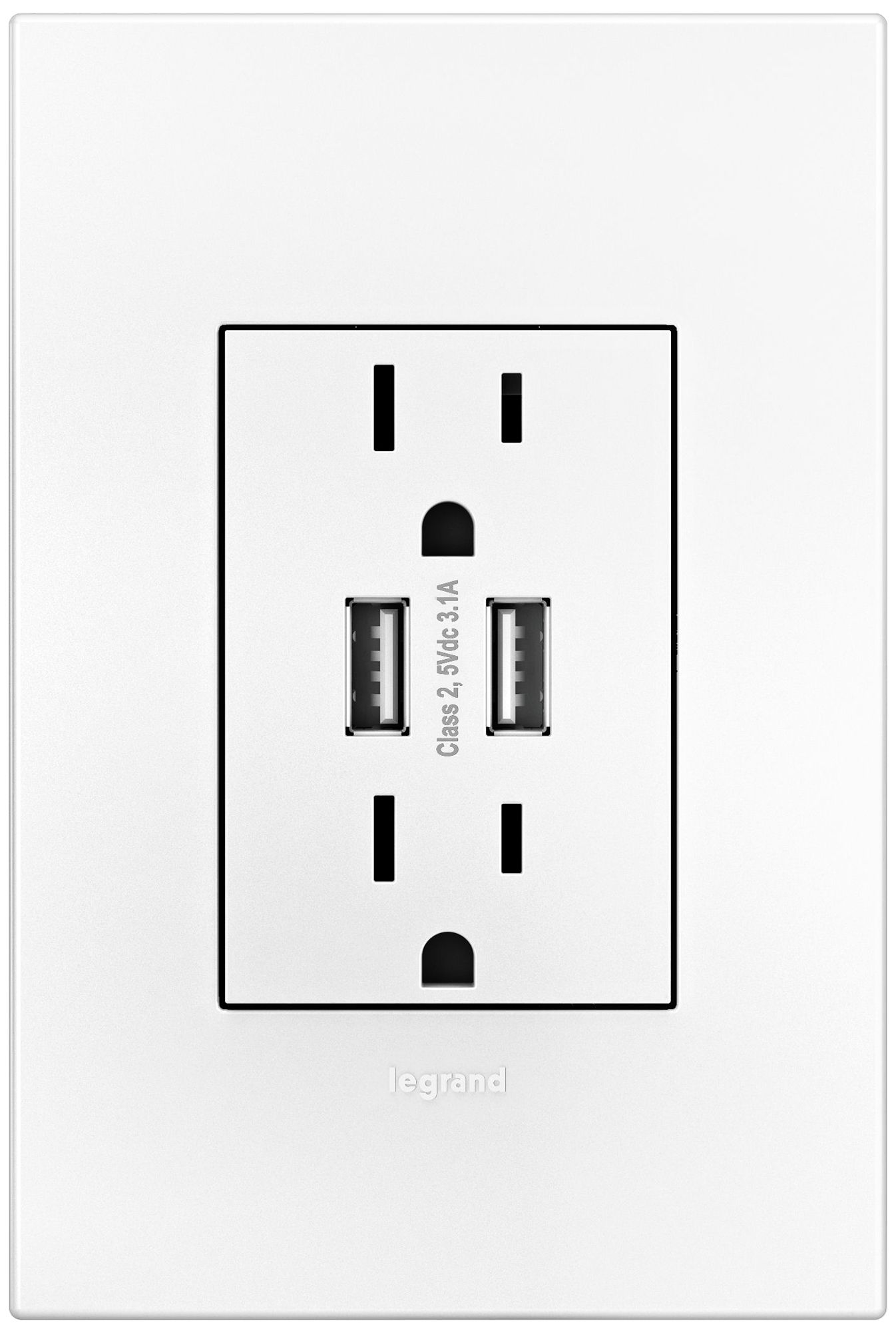Adorne 15A Duplex Outlet with Dual USB With Plate